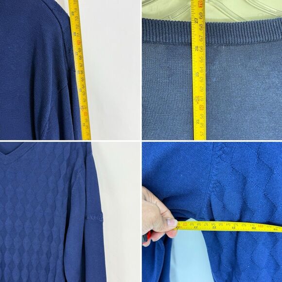 Aureus Fine Silk Blend Navy Blue Silk/Cotton V Neck Sweater XL - Picture 7 of 16